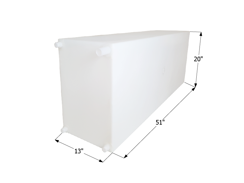 54 Gallon Fresh Water Tank - 51" x 13" x 20", Includes Corner & Fill Fittings