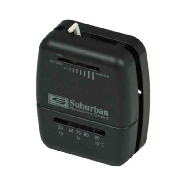 Suburban Mechanical Wall Thermostat – Heat Only, 12V DC, Single Stage, Black