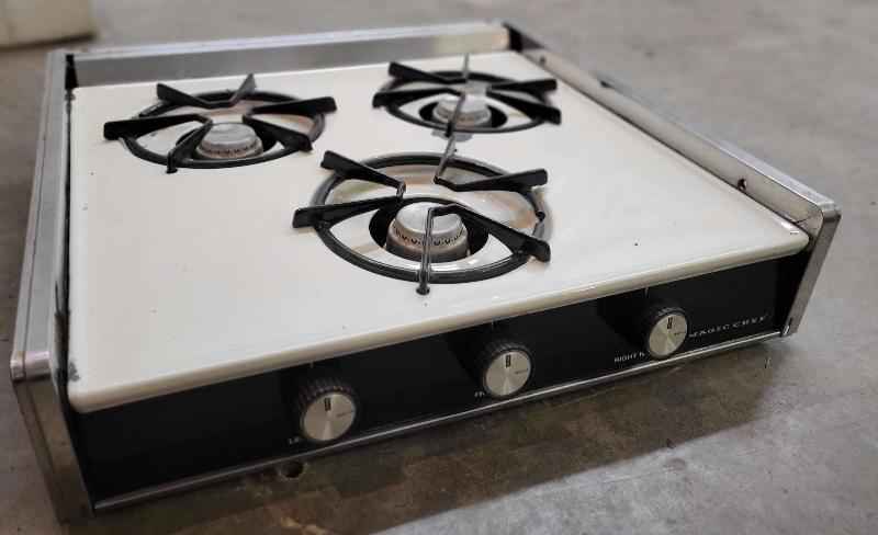 RV Propane Stove Magic Chef 3 Burner Vintage White