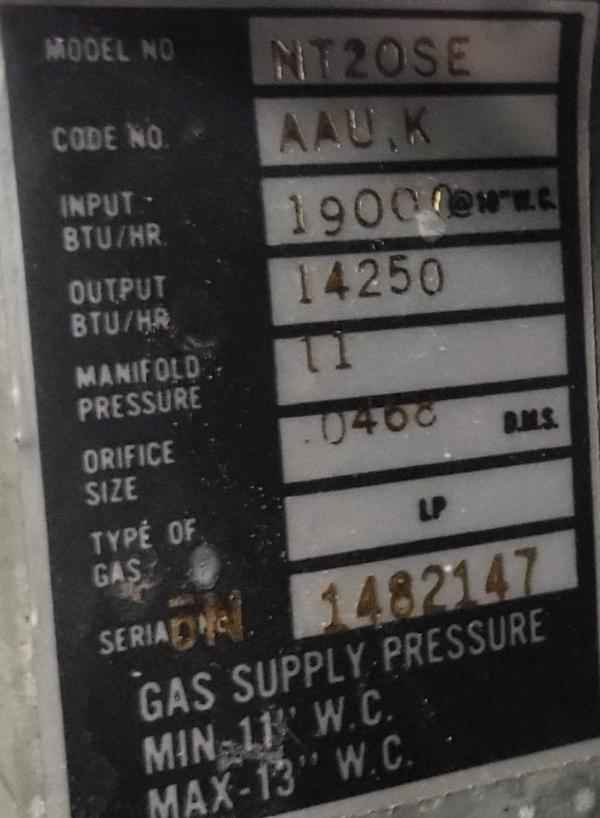 RV Furnace Propane Suburban NT20SE 20000 BTU Heater