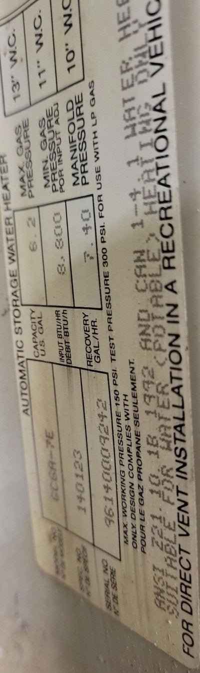 RV Propane Hot Water Heater System Atwood Aluminum Tank 6 gallon