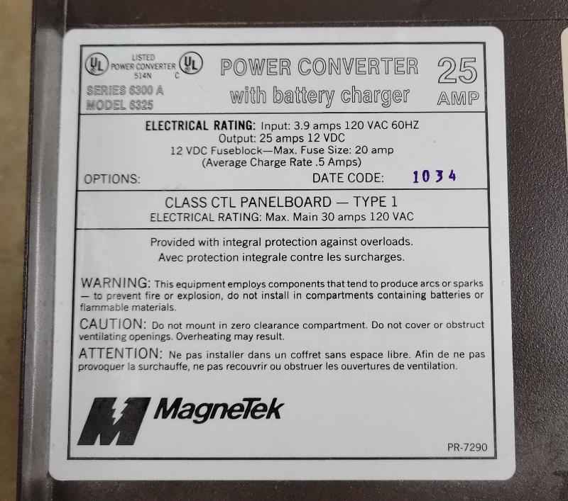 Used 25 Amp MAGNETEK RV Power Converter – 110V to 12V