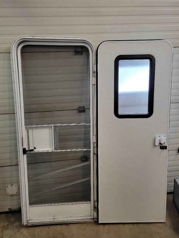 Radius RV Entrance Door with Screen Frame and Key