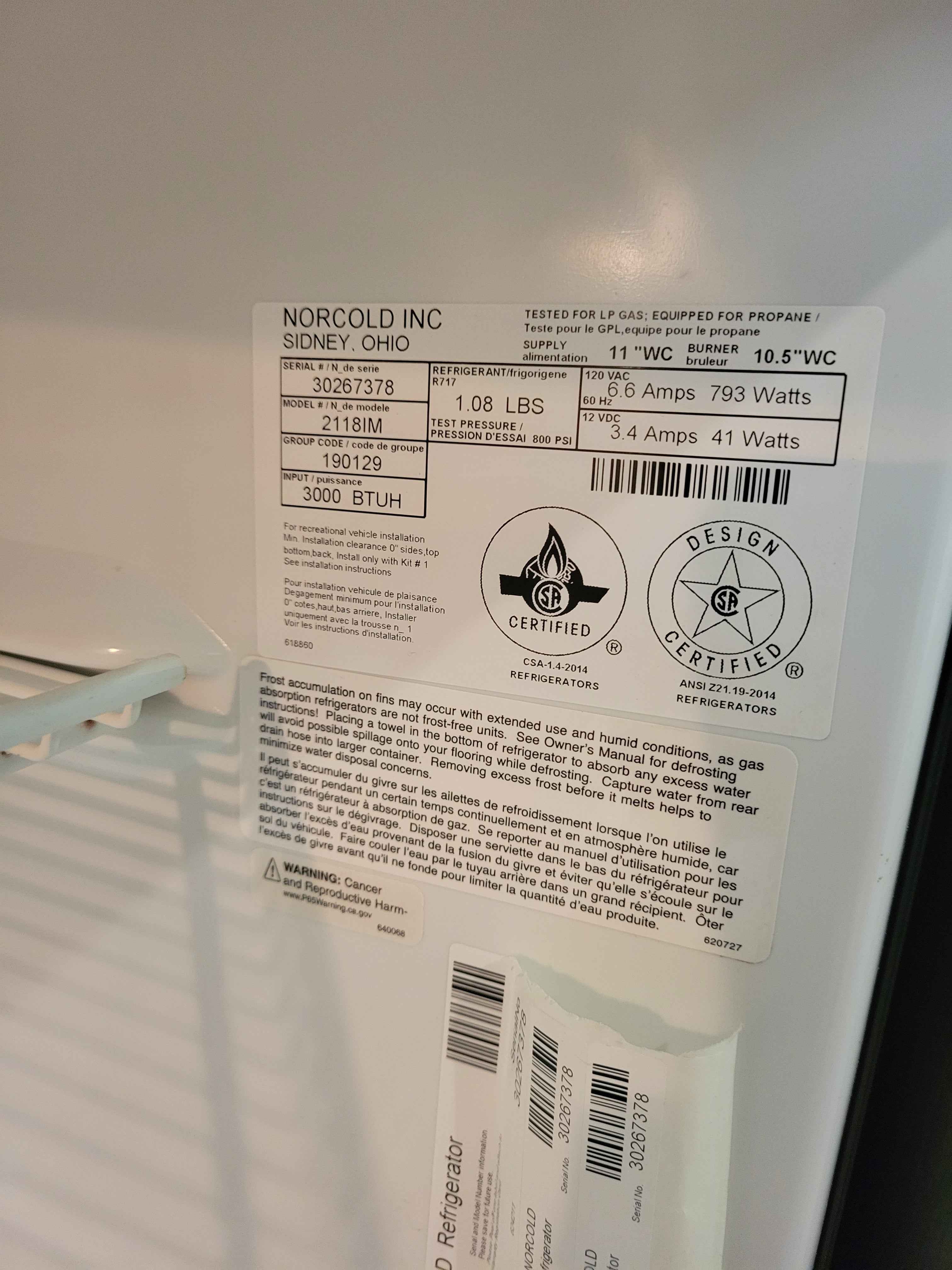 Norcold 2118 Double Door RV Fridge – 18 cu. ft.