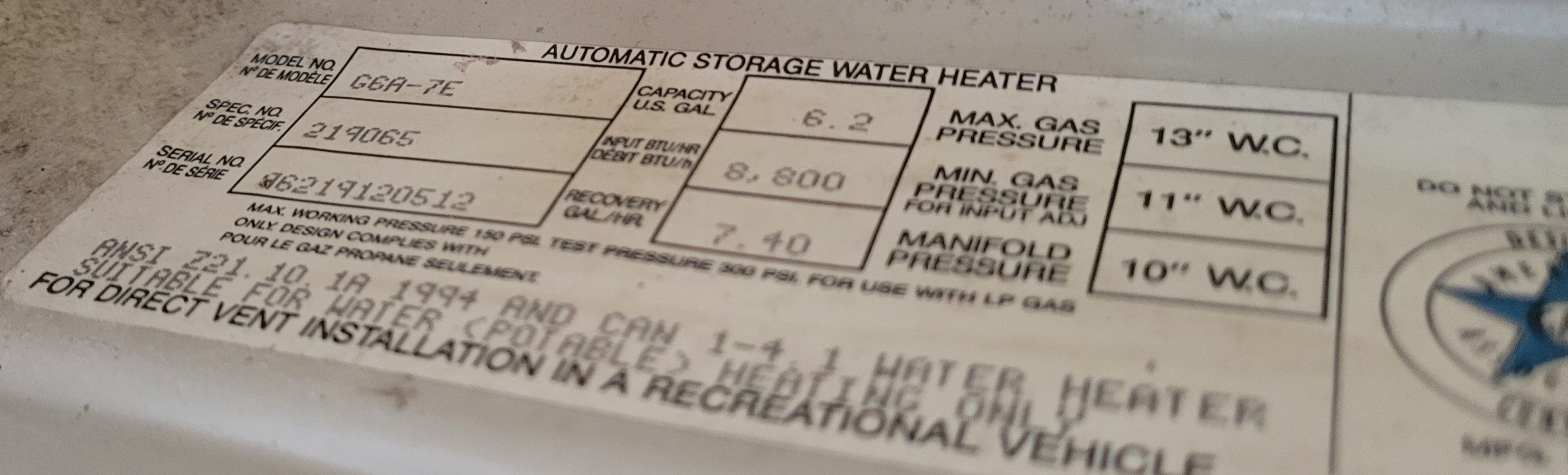 Atwood G6A-7E RV Propane Hot Water Heater – 6 Gallon