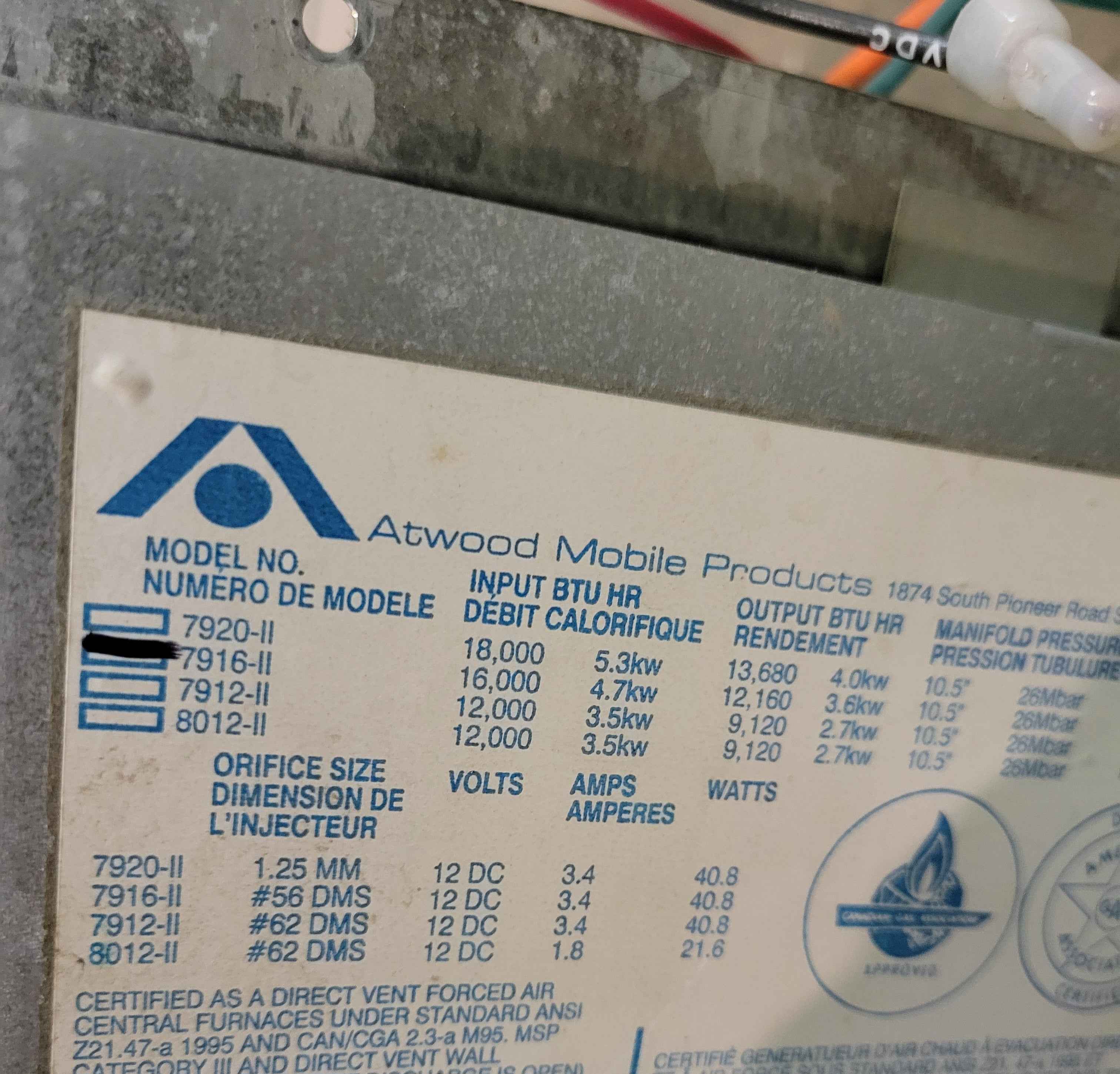 Atwood 7916-II RV Propane Furnace – 16,000 BTU