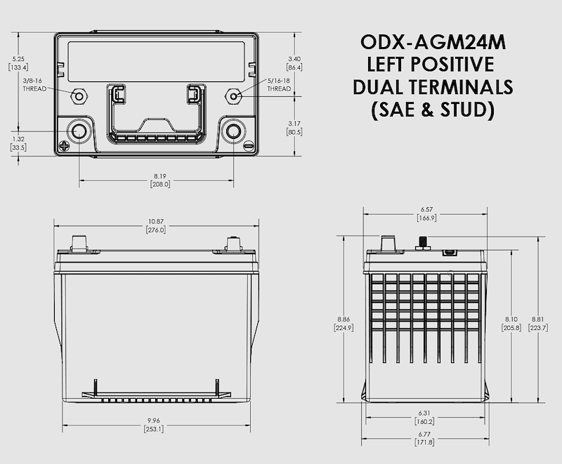 Odyssey AGM Starting Battery ODX-AGM24M Group 24 12V 840 CCA Marine
