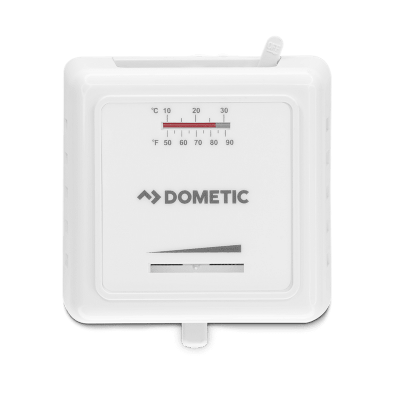 Dometic RV Furnace Thermostat – Single Stage, 12V, Analog, Non-Programmable, White