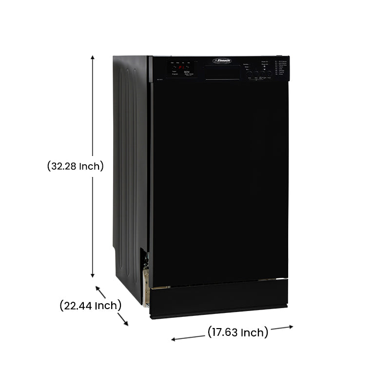 Pinnacle Built-In Dishwasher – 10 Place Settings, 8 Cycles, Black, Sanitize Feature