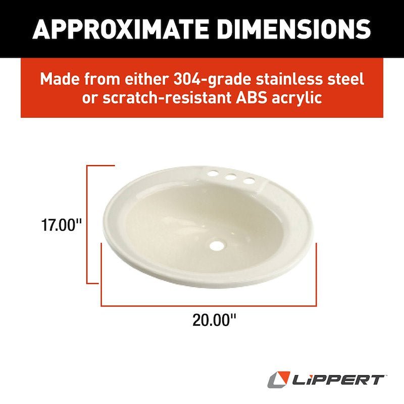 RV Oval Sink – Drop-In, Parchment, 3-Hole Faucet Mount - Used RV Parts