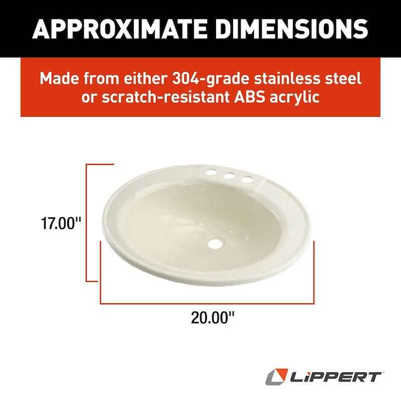 RV Oval Sink – Drop-In, Parchment, 3-Hole Faucet Mount