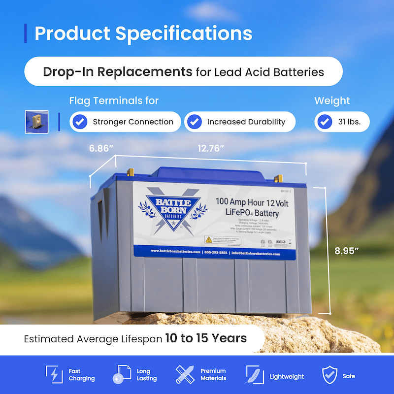 Battle Born Lithium Deep Cycle Heated Battery BB10012H Group 31 12V 100Ah RV