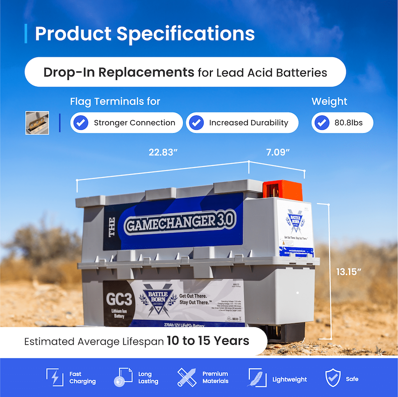 Battle Born Lithium Deep Cycle Heated Battery BBGC3H Group GC3 12V 270Ah