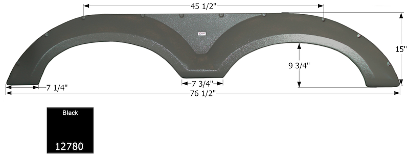 RV Fender Skirt – Tandem Axle 76-1/2" x 15" Black | ICON 12780