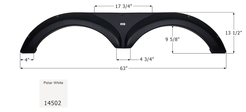 RV Fender Skirt – Tandem Axle 63" x 13-1/2" Polar White | ICON 14502