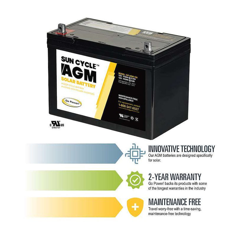 Go Power GP-AGM-100-12V 12V 100Ah AGM Deep Cycle Solar Battery – T14 - Used RV Parts