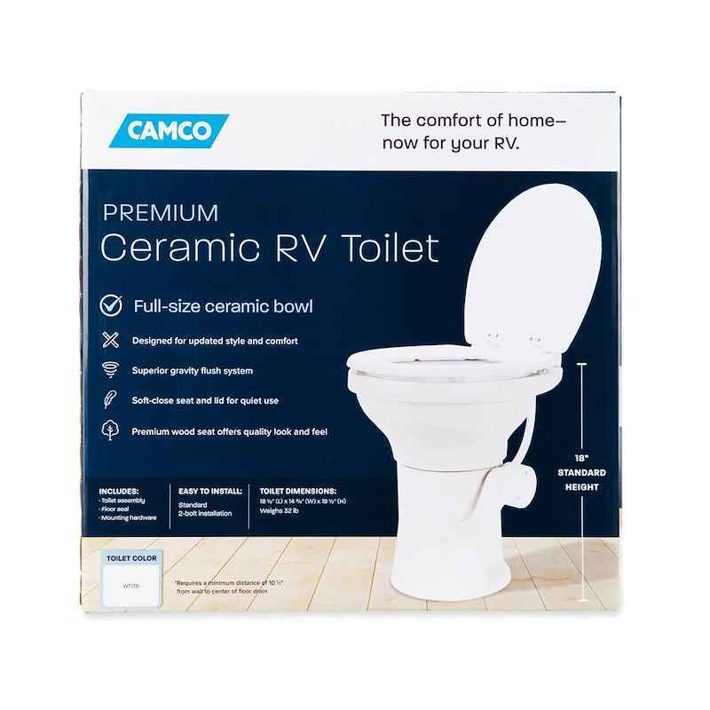 RV Toilet High Profile – 41710 Permanent Pedal Flush – Wood Seat – White