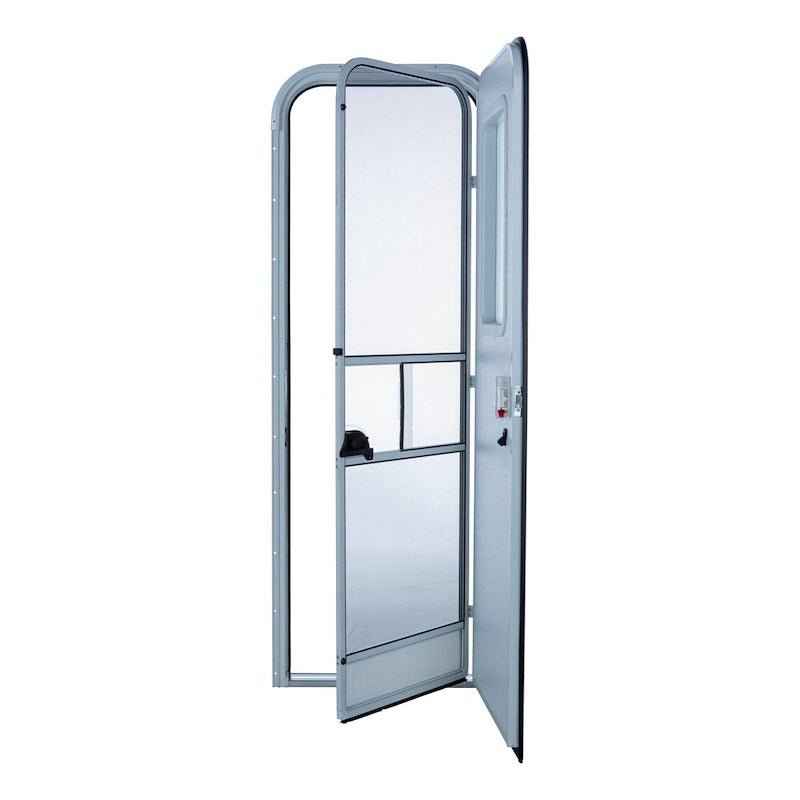 30" x 72" Polar White Radius Entry Door with Obscure Glass Window and Screen Door