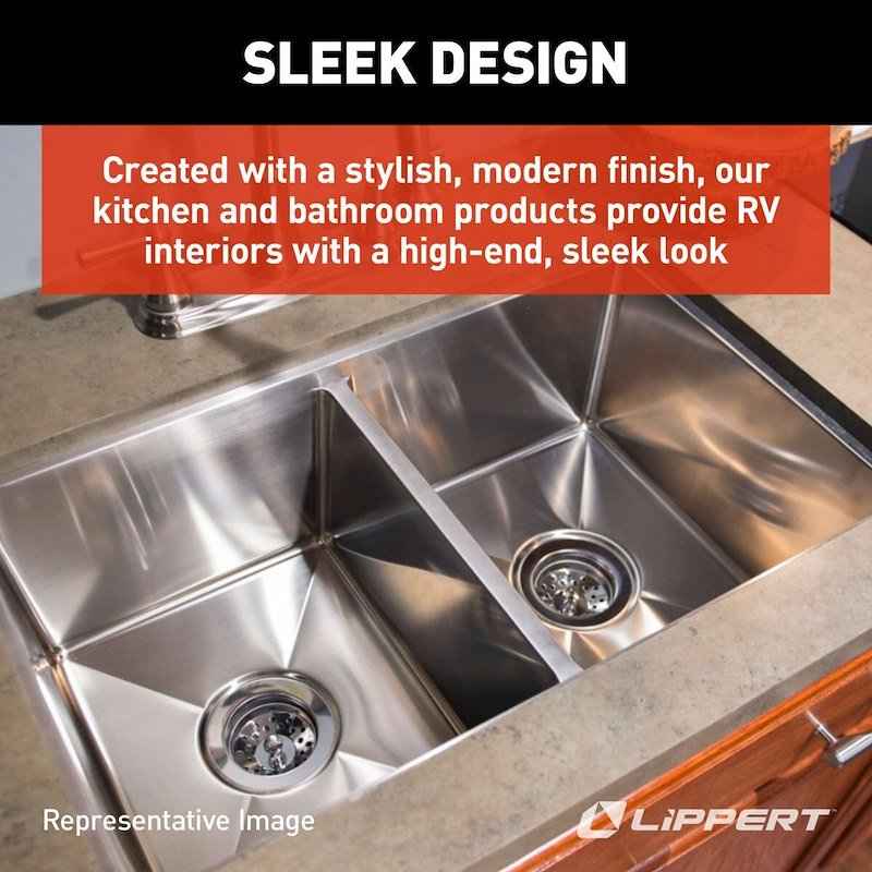Double Bowl RV Sink – 27" Stainless Steel, Top or Undermount