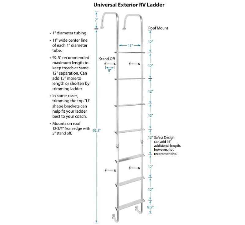 Universal RV Rear Ladder 99.5" Tall – Aluminum 250 lb Capacity LA-401