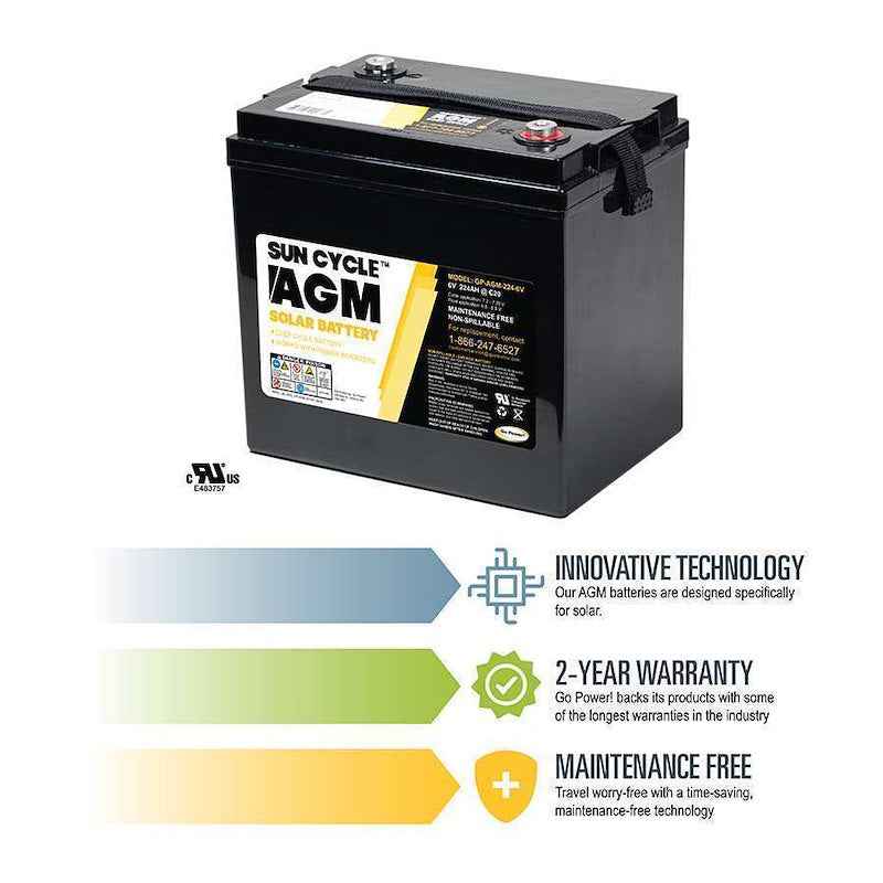 Go Power AGM Series Solar Battery GP-AGM-224-6V 6V 224Ah Deep Cycle