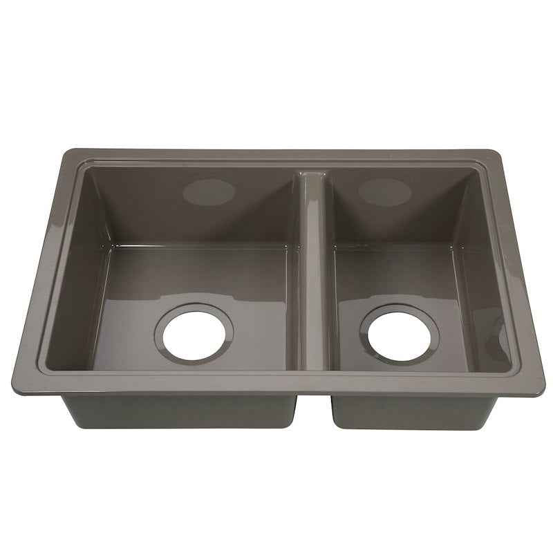 25" Double Bowl RV Kitchen Sink – Gray ABS Drop-In