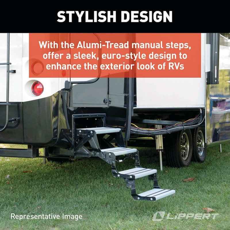 Alumi-Tread 4-Step Manual RV Entry Step 432698 – 24" Wide, Black Aluminum