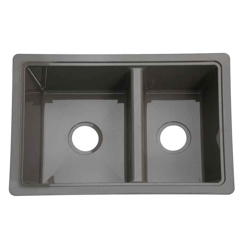 25" Double Bowl RV Kitchen Sink – Gray ABS Drop-In