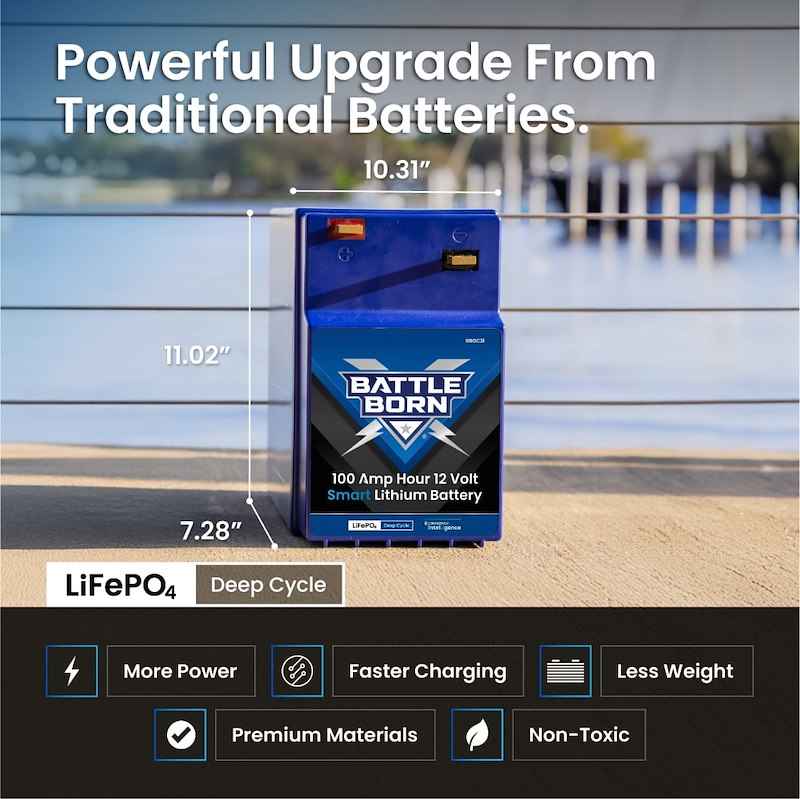 12V GC2 Lithium Deep Cycle RV Battery 100Ah Smart LiFePO4 – Battle Born BBGC2I