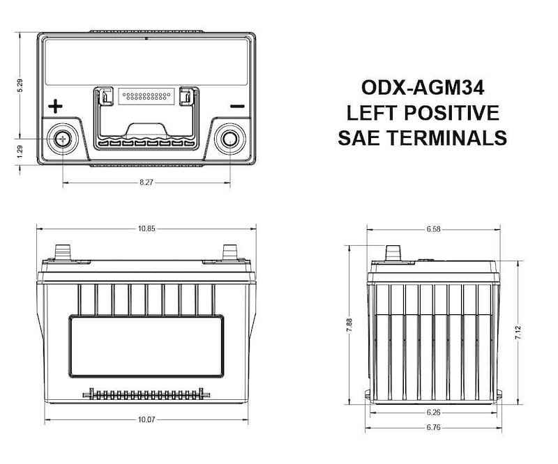 Odyssey AGM Starting Battery ODX-AGM34 Group 34 12V 850 CCA