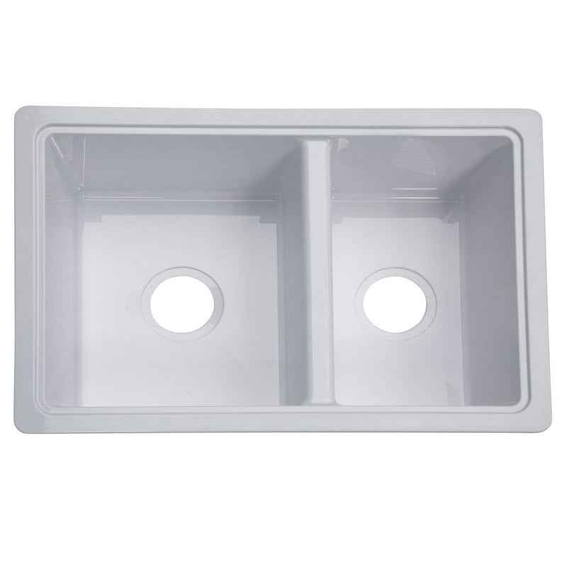 25" White Double Bowl RV Kitchen Sink – ABS Drop-In