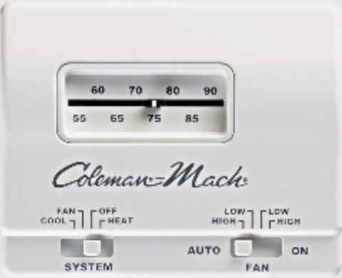 Coleman-Mach Analog Wall Thermostat – Heat/Cool Control, Single Stage, 24V DC