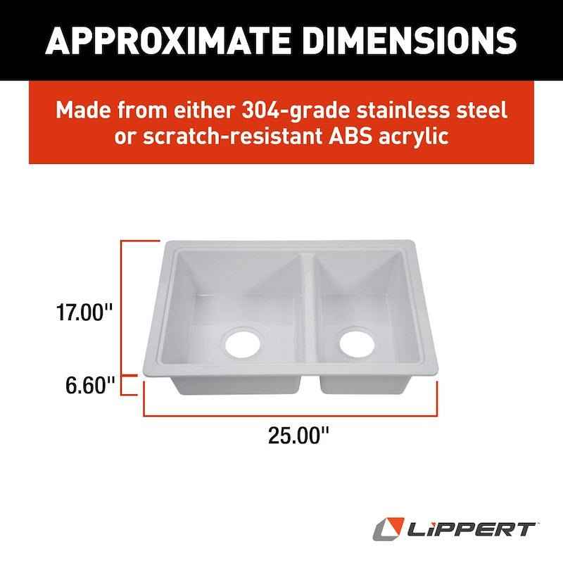 25" White Double Bowl RV Kitchen Sink – ABS Drop-In