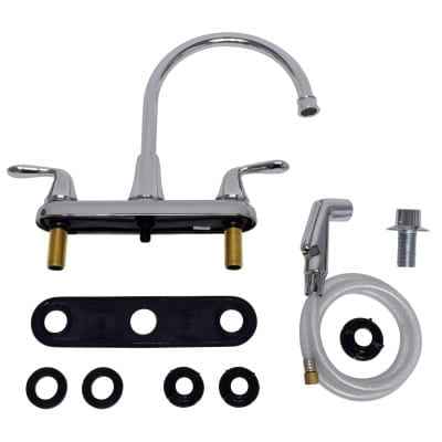 8-Inch Gooseneck Kitchen Faucet – Dual Lever, Chrome Finish, Stainless Steel