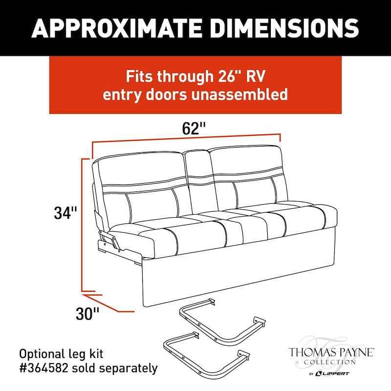 62" Jackknife RV Sofa – Altoona Beige – 2-Seater with Fold-Down Center & Cupholders