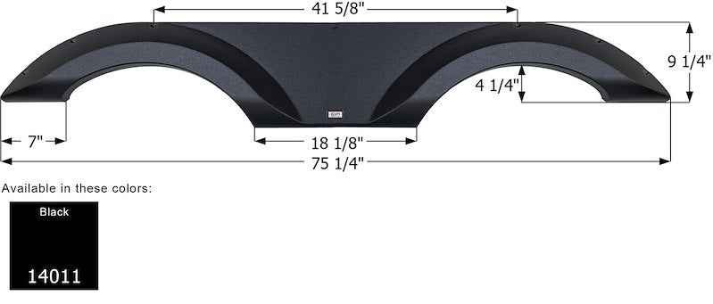 RV Fender Skirt – Tandem Axle 75-1/4" x 9-1/4" Black | ICON 14011