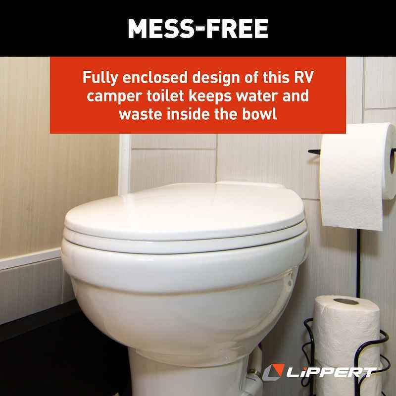 RV Toilet Lippert 2022113192 – Flow Max Permanent Pedal-Flush – White