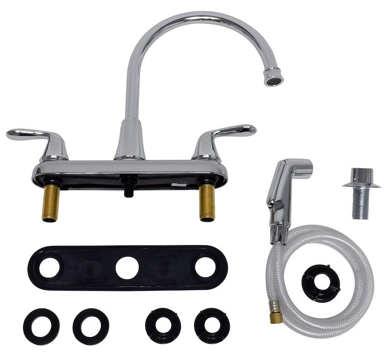 8-Inch Gooseneck Kitchen Faucet – Dual Lever, Chrome Finish, Stainless Steel - Used RV Parts