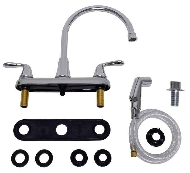 8-Inch Gooseneck Kitchen Faucet – Dual Lever, Chrome Finish, Stainless Steel