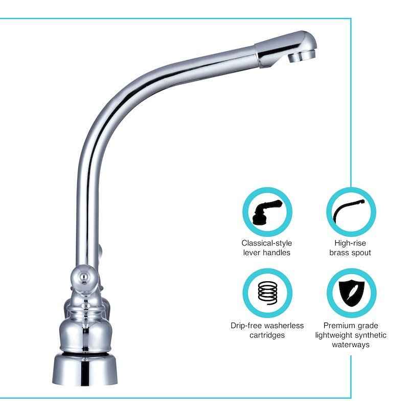 RV Kitchen Faucet – 10" Hi-Rise Spout, 8" Deck Mount, Chrome