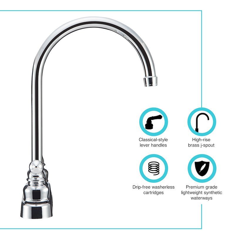 Kitchen Faucet – 12" J-Spout, 8" Deck Mount, Dual Teapot Handles, Chrome - Used RV Parts
