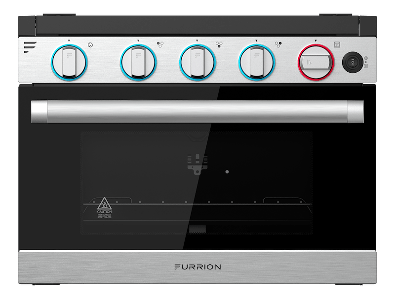 Furrion Stainless Steel 3-Burner Range with Black Glass Door, Piezo Ignition, and Broiler - Used RV Parts