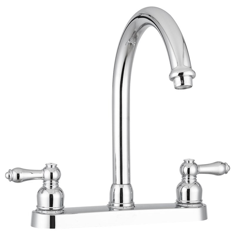 Kitchen Faucet – 11.5" High-Rise Spout, 8" Deck Mount, Dual Teapot Handles, Chrome - Used RV Parts