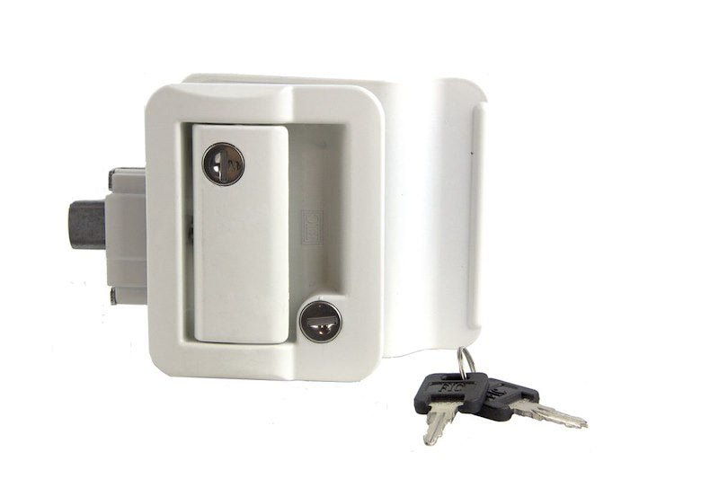 RV Entry Door Lock - Lippert 239632 – White, Keyed with Deadbolt - Used RV Parts