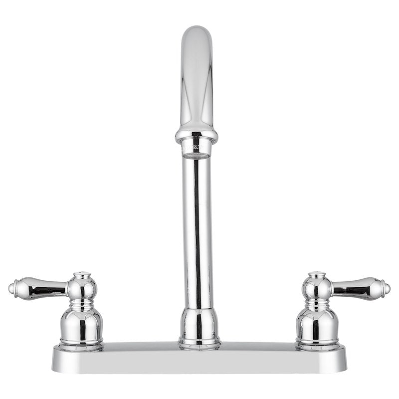 Kitchen Faucet – 11.5" High-Rise Spout, 8" Deck Mount, Dual Teapot Handles, Chrome - Used RV Parts