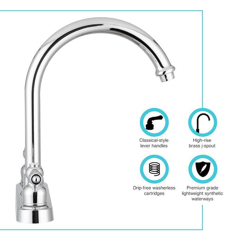 Kitchen Faucet – 11.5" High-Rise Spout, 8" Deck Mount, Dual Teapot Handles, Chrome - Used RV Parts