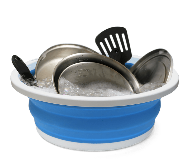 Collapsible RV Sink – 9L, White/Blue, Food-Safe, Portable Basin - Used RV Parts