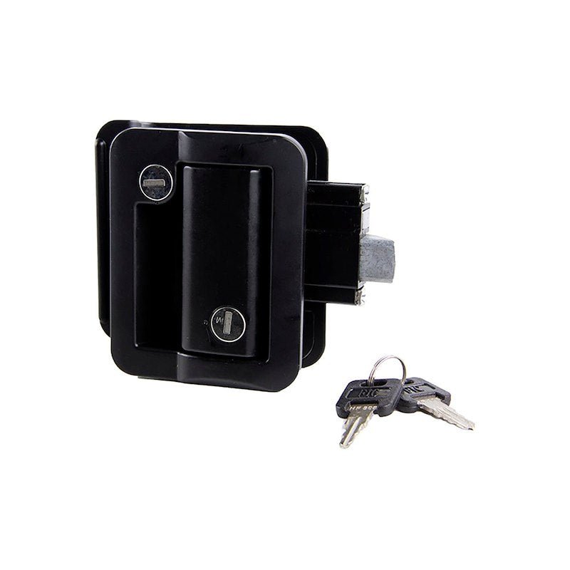 RV Entry Door Lock Latch -Lippert 2020102689 – Black Aluminum with Deadbolt - Used RV Parts