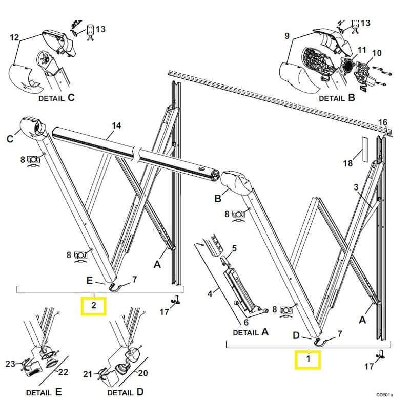 Carefree Compass Electric Awning Arm Set – Black - TAJVAPHW - Used RV Parts