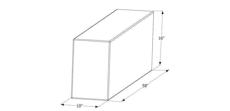 38 Gallon Fresh Water Tank - Rectangular, 58" x 16" x 10", No Fittings